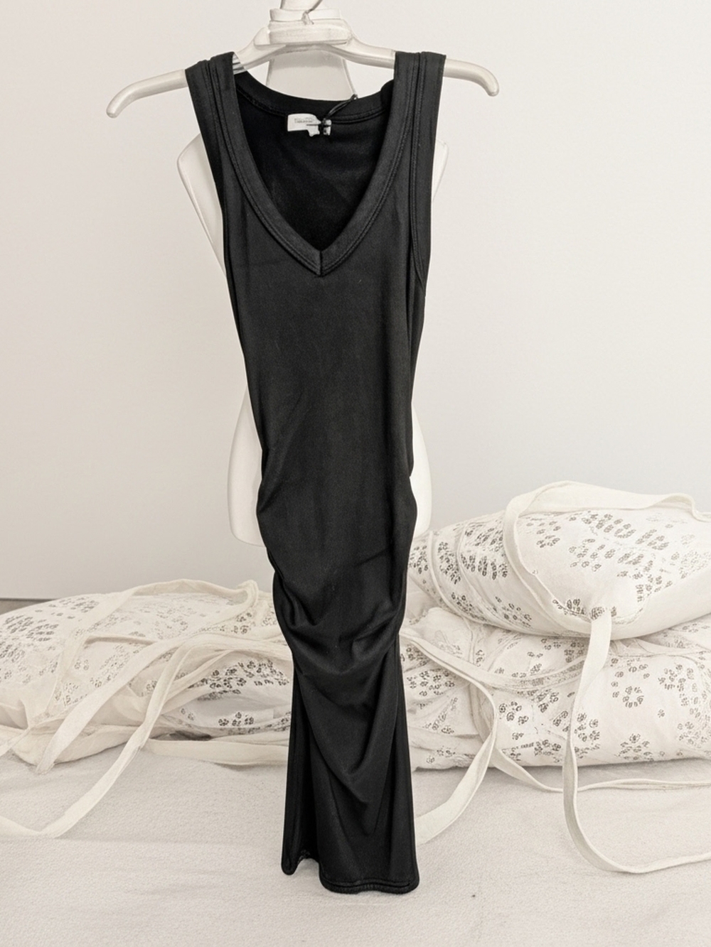 NWT Michael Stars Black Ruched Midi Dress Womens Size Small - Picture 4 of 12